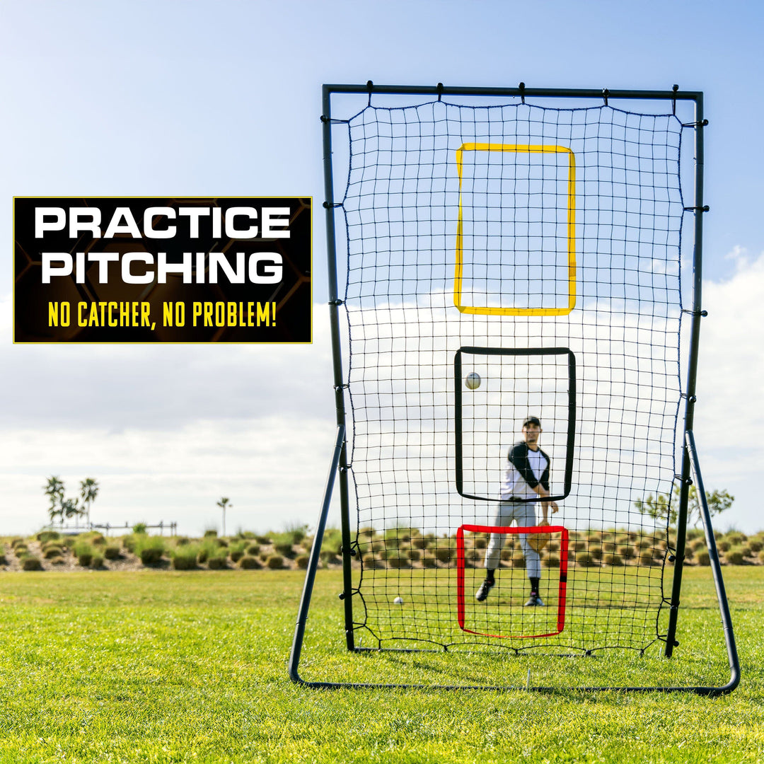 PlayGoSports.com GoSports 6 x 4 ft Baseball & Softball Pitching and Fielding Rebounder - Pitch Back Net with 3 Target Zones