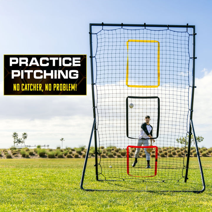 PlayGoSports.com GoSports 6 x 4 ft Baseball & Softball Pitching and Fielding Rebounder - Pitch Back Net with 3 Target Zones