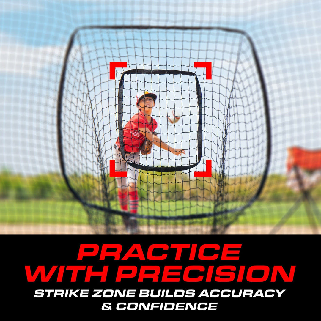 PlayGoSports.com GoSports 6 x 6 ft Youth Baseball & Softball Net - Practice Hitting & Pitching Net with Bow Type Frame, Carry Bag and Strike Zone