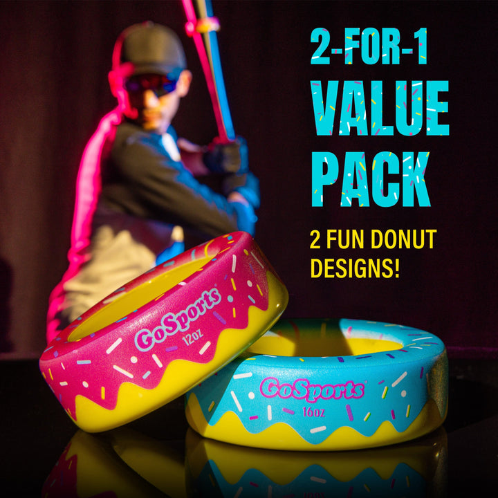 PlayGoSports.com GoSports Baseball and Softball Bat Donuts - 2 Pack Baseball Drip Bat Weights - 16 oz & 12 oz