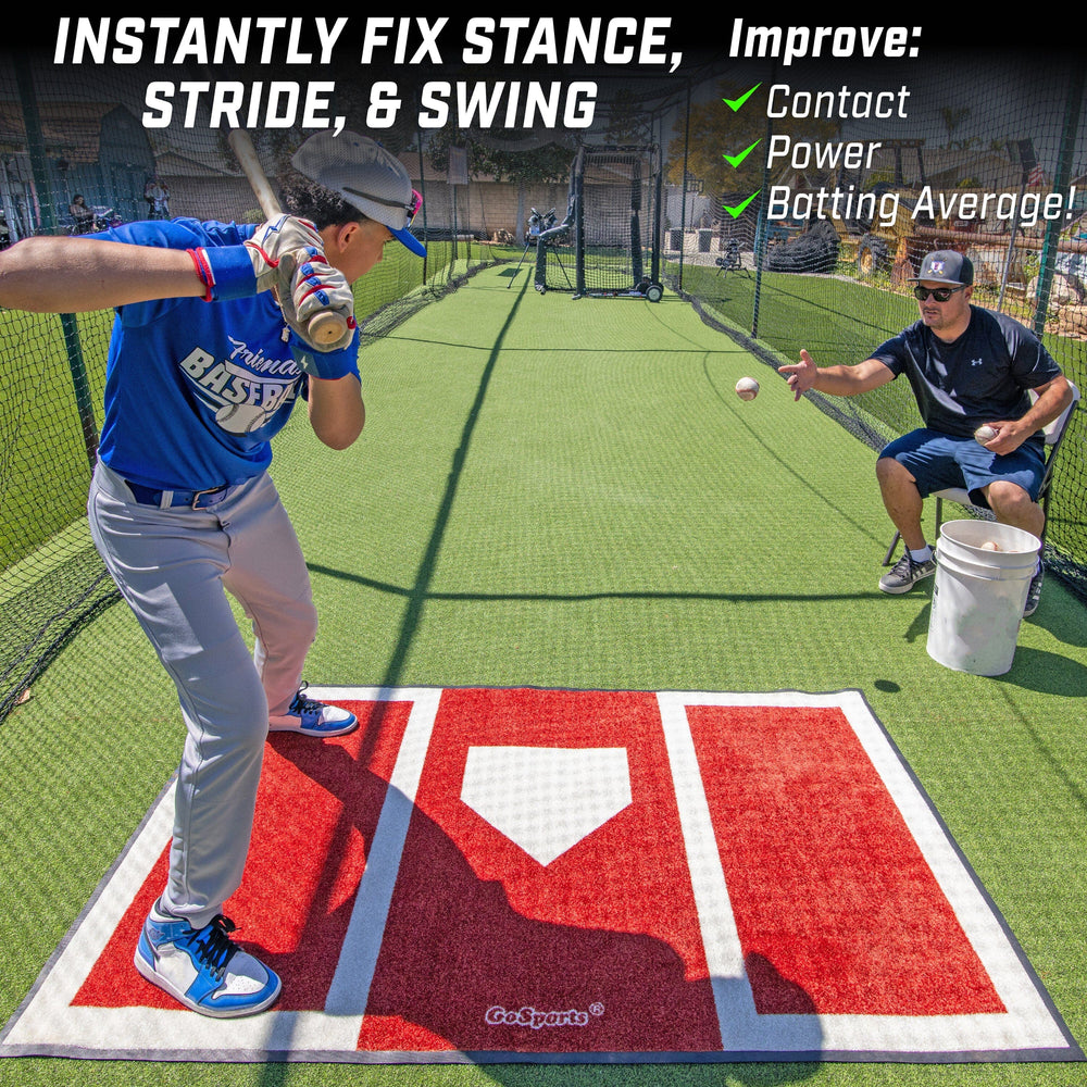 PlayGoSports.com GoSports Baseball and Softball Hitting Mat for Batting Stance Practice - 6 x 4 ft