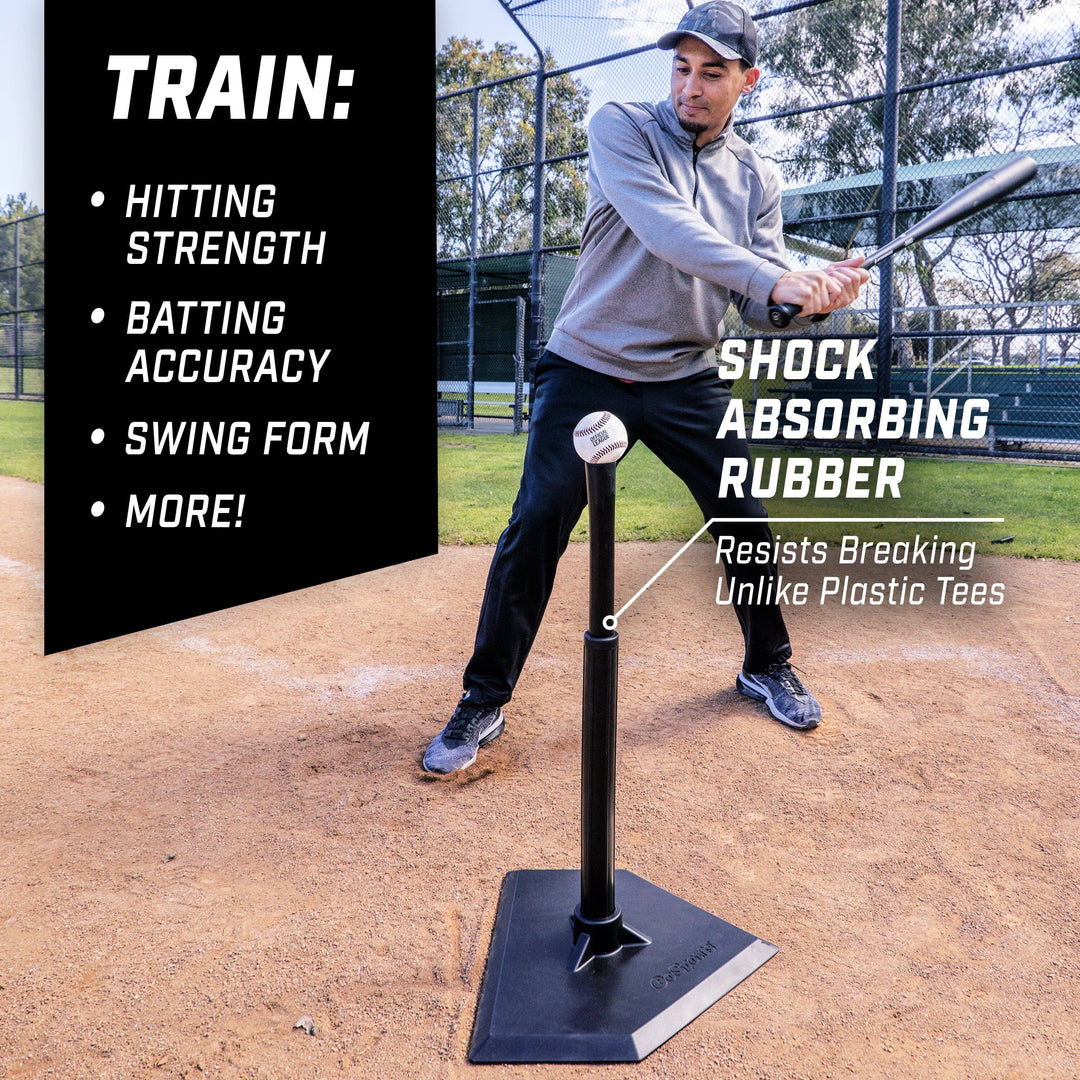PlayGoSports.com GoSports Baseball & Softball Batting Tee - Adjustable Rubber Hitting Tee for All Leagues and Skill Levels