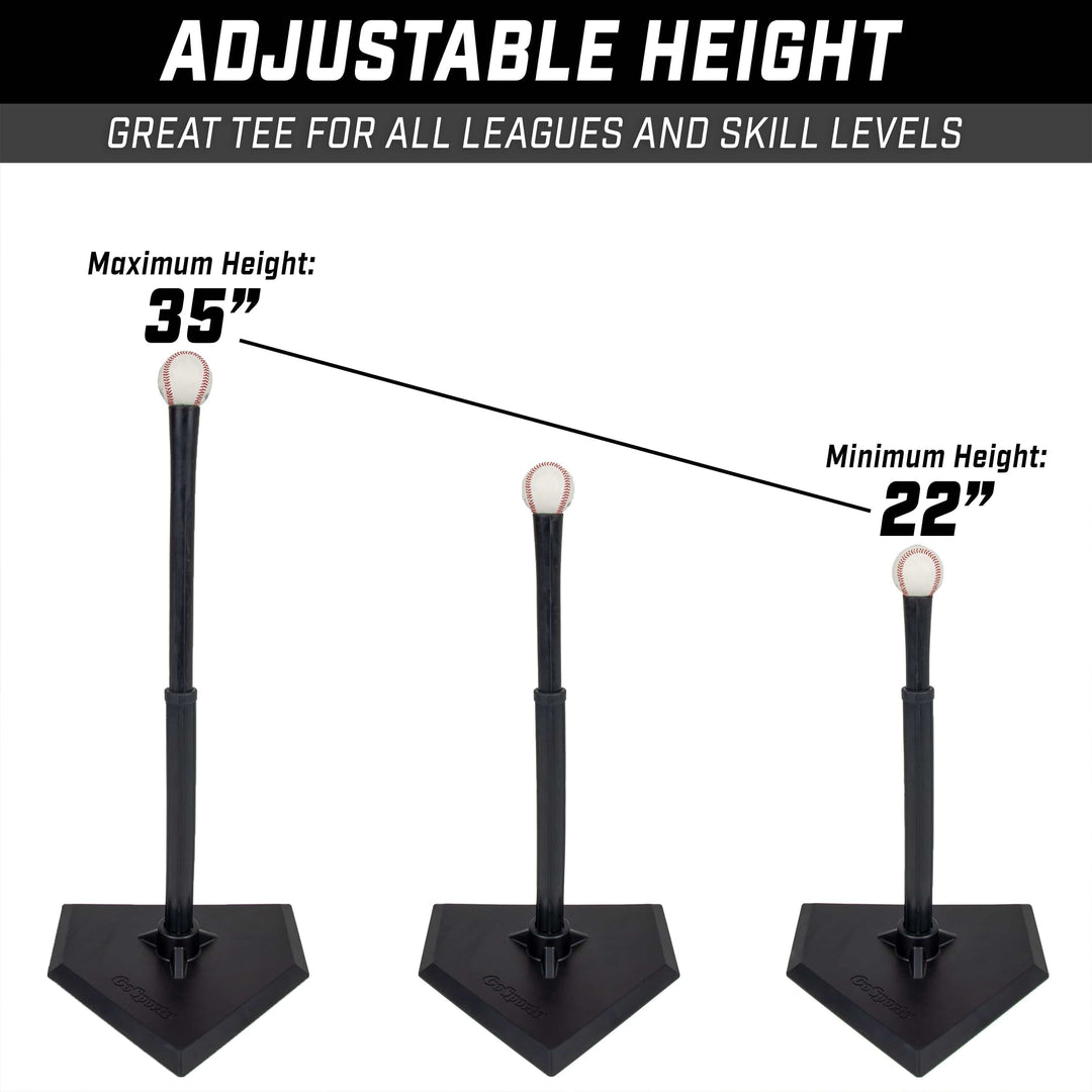 PlayGoSports.com GoSports Baseball & Softball Batting Tee - Adjustable Rubber Hitting Tee for All Leagues and Skill Levels