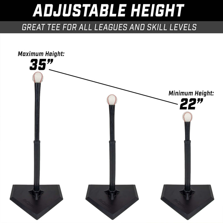 PlayGoSports.com GoSports Baseball & Softball Batting Tee - Adjustable Rubber Hitting Tee for All Leagues and Skill Levels