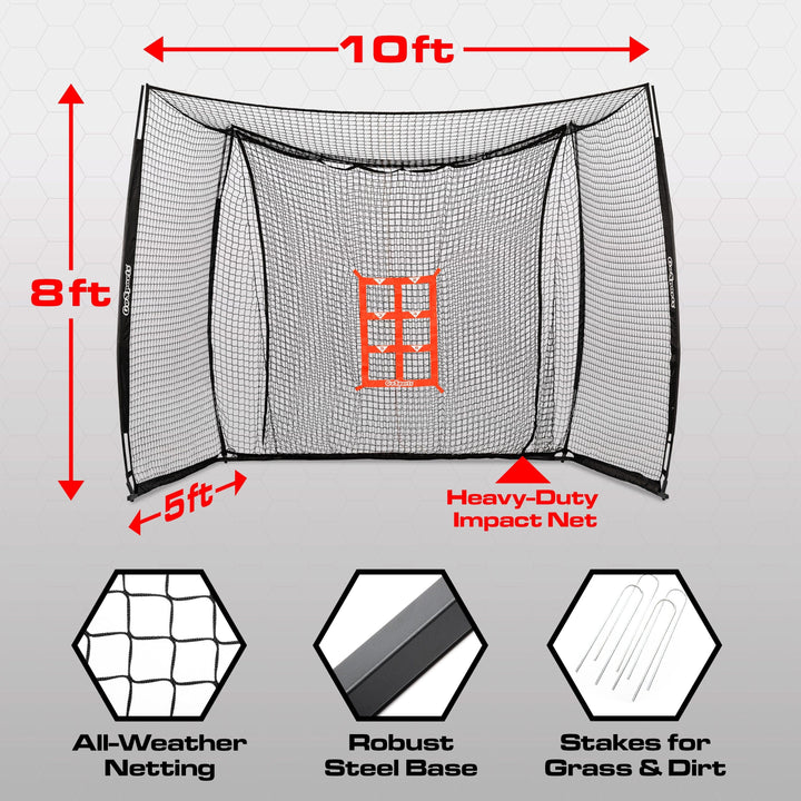 PlayGoSports.com GoSports Baseball & Softball Portable Backstop Practice Net - 10 x 8 ft Hitting & Pitching Net for Backyard