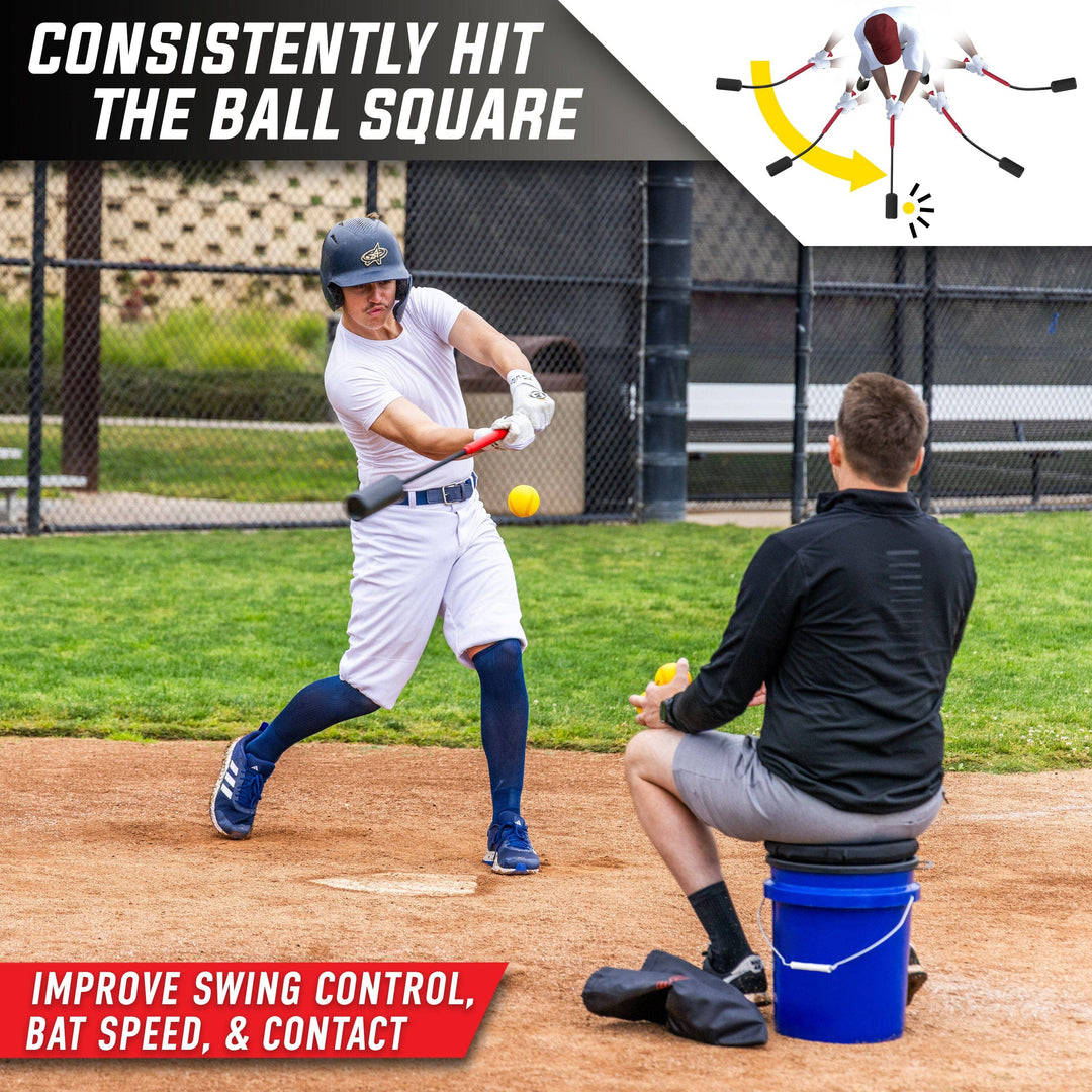 PlayGoSports.com GoSports Baseball & Softball Rope Swing Trainer - Batting Practice Equipment - Includes FLO BAT with 12 Foam Baseballs & Tote Bag