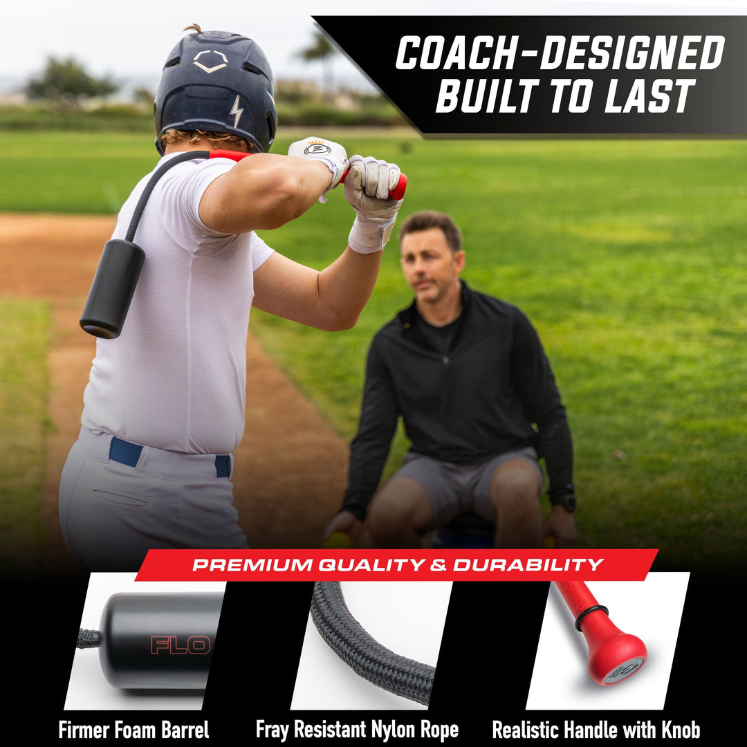 PlayGoSports.com GoSports Baseball & Softball Rope Swing Trainer - Batting Practice Equipment - Includes FLO BAT with 12 Foam Baseballs & Tote Bag