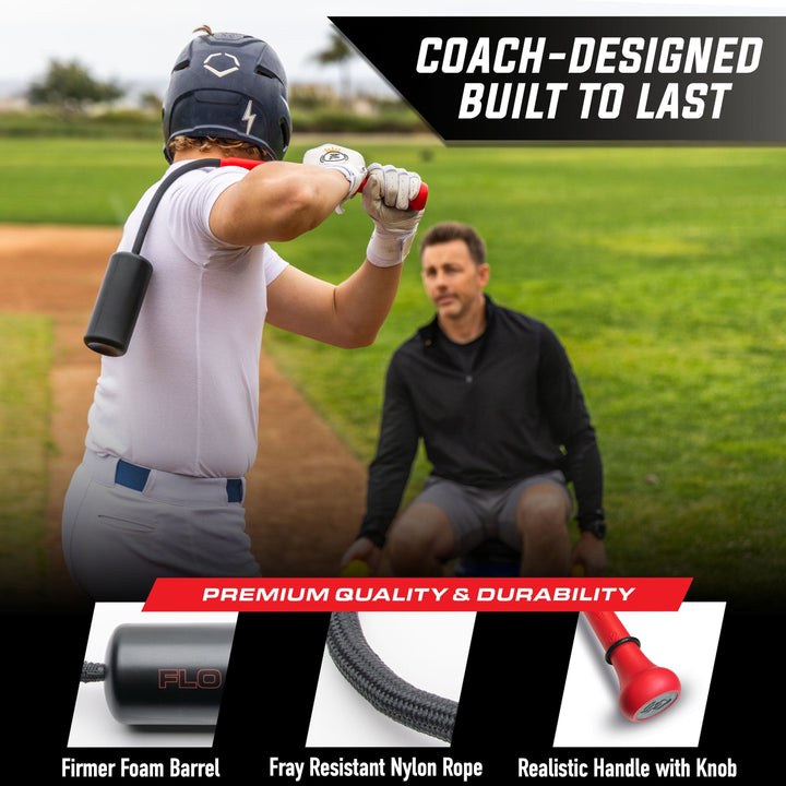 PlayGoSports.com GoSports Baseball & Softball Rope Swing Trainer - Batting Practice Equipment - Includes FLO BAT with 12 Foam Baseballs & Tote Bag