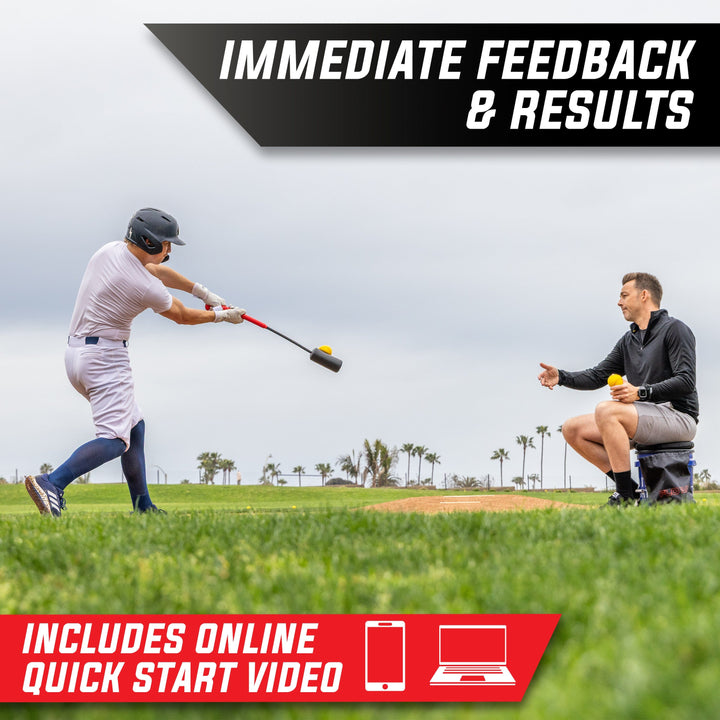 PlayGoSports.com GoSports Baseball & Softball Rope Swing Trainer - Batting Practice Equipment - Includes FLO BAT with 12 Foam Baseballs & Tote Bag