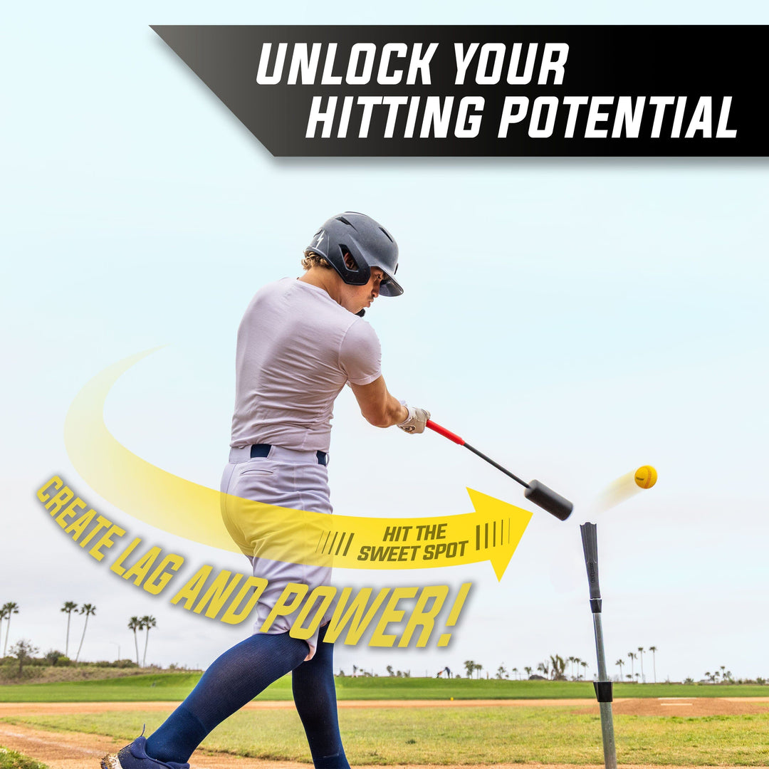 PlayGoSports.com GoSports Baseball & Softball Rope Swing Trainer - Batting Practice Equipment - Includes FLO BAT with 12 Foam Baseballs & Tote Bag