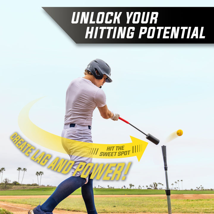 PlayGoSports.com GoSports Baseball & Softball Rope Swing Trainer - Batting Practice Equipment - Includes FLO BAT with 12 Foam Baseballs & Tote Bag