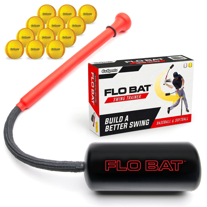 PlayGoSports.com GoSports Baseball & Softball Rope Swing Trainer - Batting Practice Equipment - Includes FLO BAT with 12 Foam Baseballs & Tote Bag