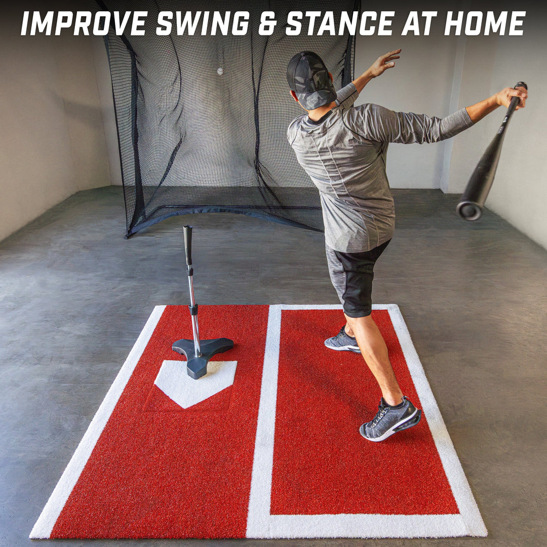 PlayGoSports.com GoSports Baseball / Softball Turf Batting Mat - 6 ft x 5.5 ft Switch Hitting Design with Reversible Home Plate