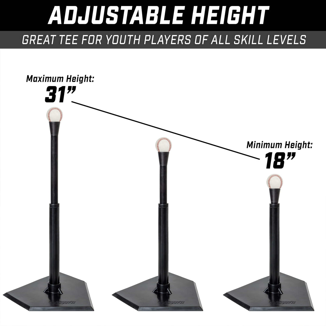 PlayGoSports.com GoSports Jr. Baseball & Softball Batting Tee - Adjustable Rubber Hitting Tee for All Leagues and Skill Levels