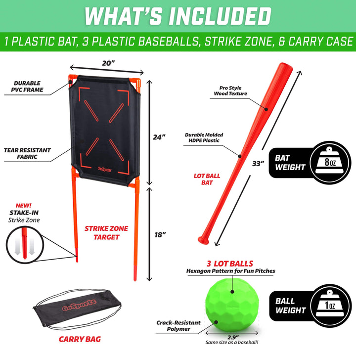 PlayGoSports.com GoSports LotBall AIR Backyard Baseball Bat, Ball and Strike Zone Set - Plastic Baseball Game for Kids