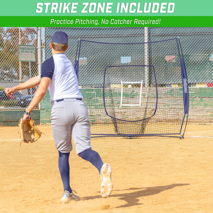 PlayGoSports.com GoSports Team Tone 7 ft x 7 ft Baseball & Softball Practice Hitting & Pitching Net in Team Colors