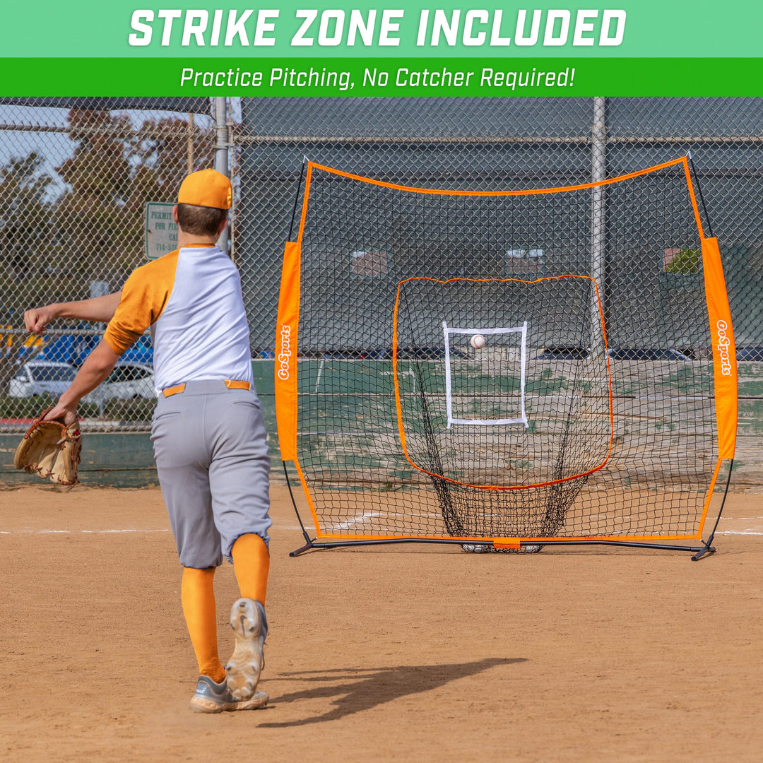 PlayGoSports.com GoSports Team Tone 7 ft x 7 ft Baseball & Softball Practice Hitting & Pitching Net in Team Colors