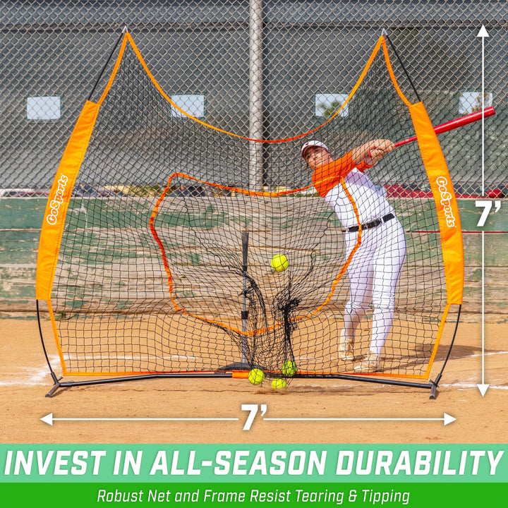 PlayGoSports.com GoSports Team Tone 7 ft x 7 ft Baseball & Softball Practice Hitting & Pitching Net in Team Colors