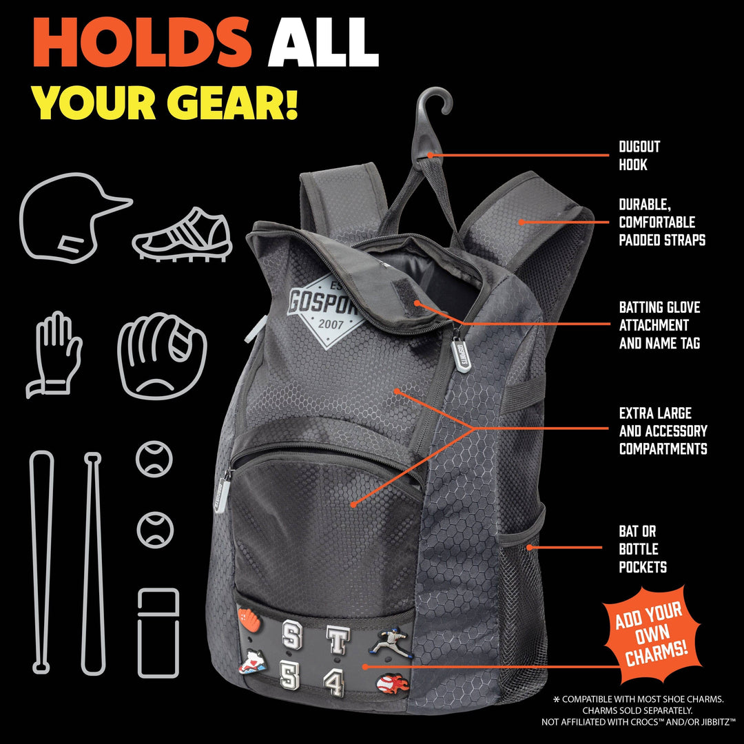 PlayGoSports.com GoSports Youth Baseball and Softball Bag with Customizable Charm Panel