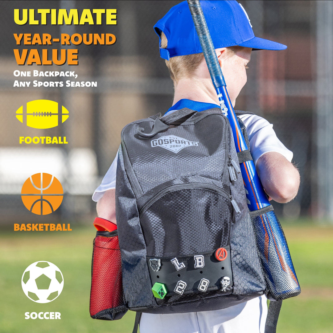 PlayGoSports.com GoSports Youth Baseball and Softball Bag with Customizable Charm Panel