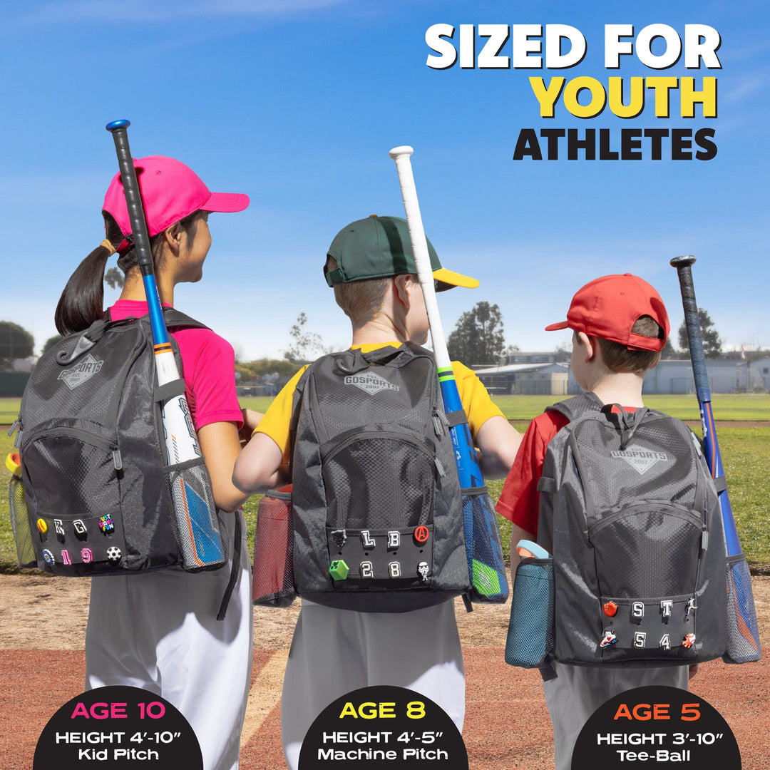 PlayGoSports.com GoSports Youth Baseball and Softball Bag with Customizable Charm Panel