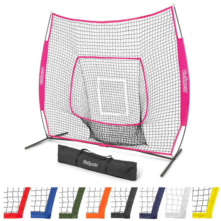 PlayGoSports.com Pink GoSports Team Tone 7 ft x 7 ft Baseball & Softball Practice Hitting & Pitching Net in Team Colors