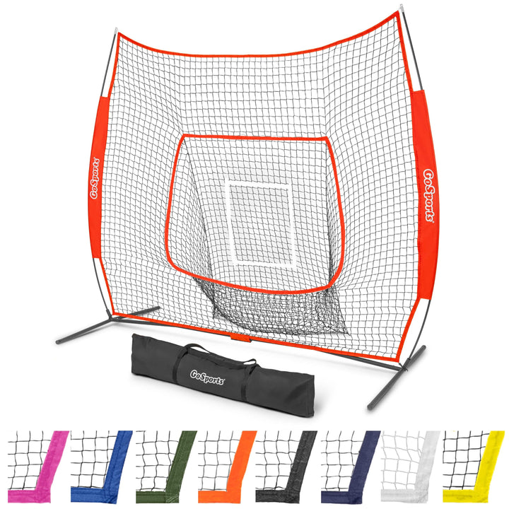 PlayGoSports.com Red GoSports Team Tone 7 ft x 7 ft Baseball & Softball Practice Hitting & Pitching Net in Team Colors