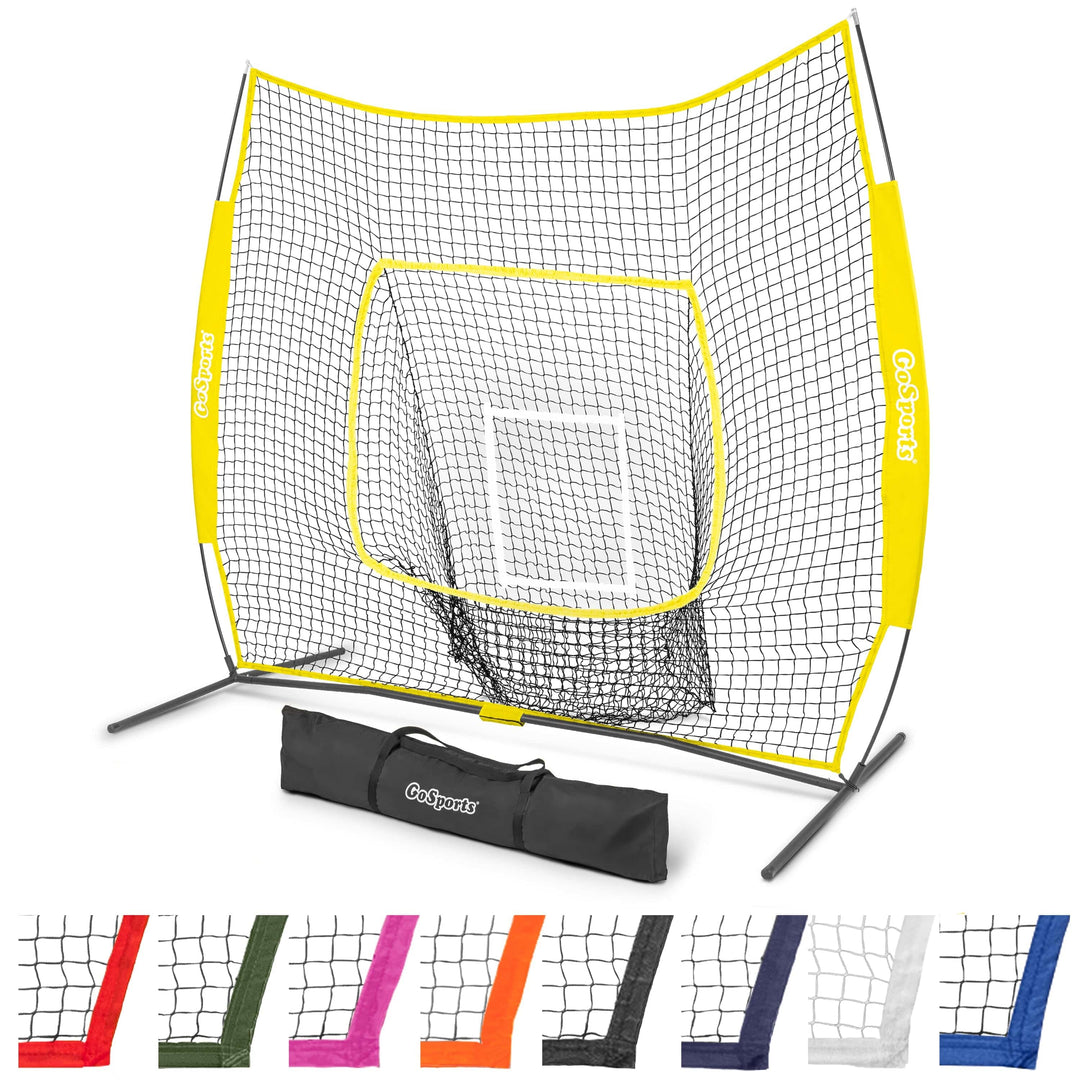 PlayGoSports.com Yellow GoSports Team Tone 7 ft x 7 ft Baseball & Softball Practice Hitting & Pitching Net in Team Colors