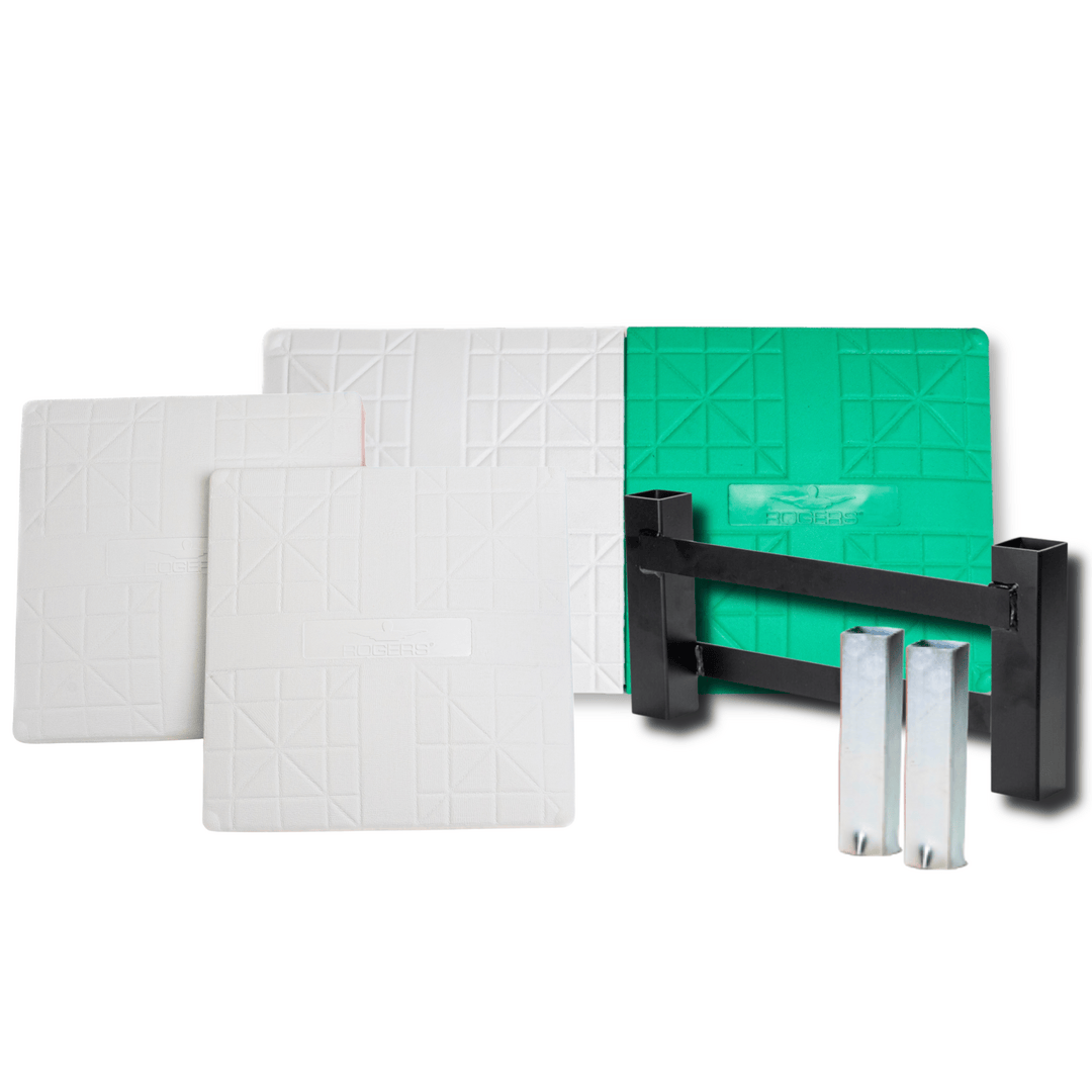 Rogers Field Equipment Pro-Style Baseball Base Set w/Green Double First Base | Rogers® Base Company