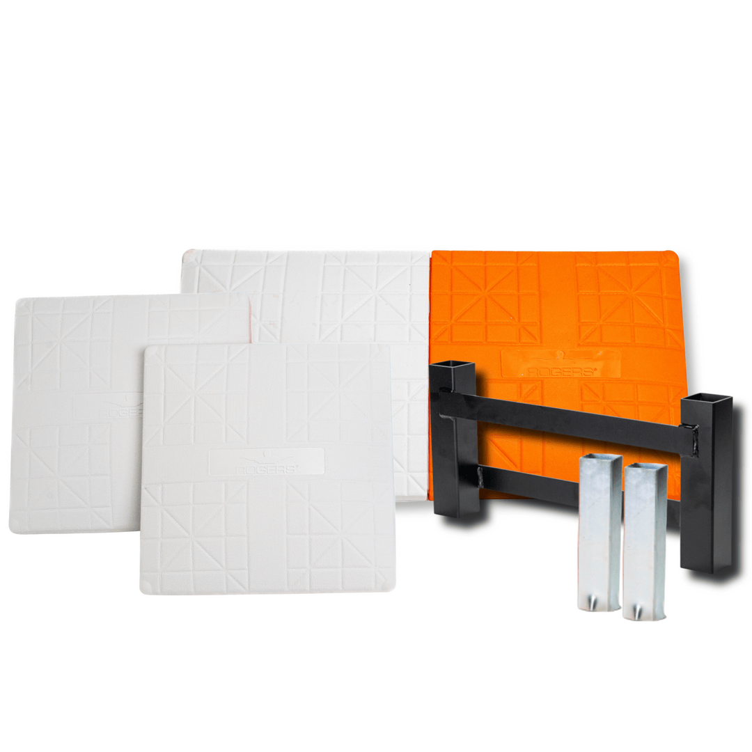 Rogers Field Equipment Pro-Style Baseball Base Set w/Orange Double First Base | Rogers® Base Company