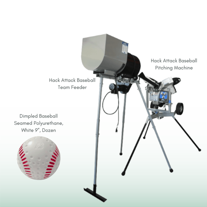 Sports Attack Baseball Bundle Hack Attack / Team Feeder / Dimpled Baseball Seamed Polyurethane Sports Attack Baseball Pitching Machine with Ball Feeder