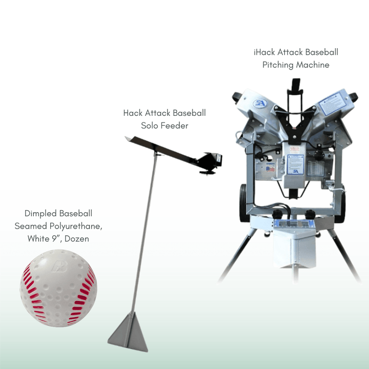 Sports Attack Baseball Bundle iHack Attack / Solo Feeder / Dimpled Baseball Seamed Polyurethane Sports Attack Baseball Pitching Machine with Ball Feeder