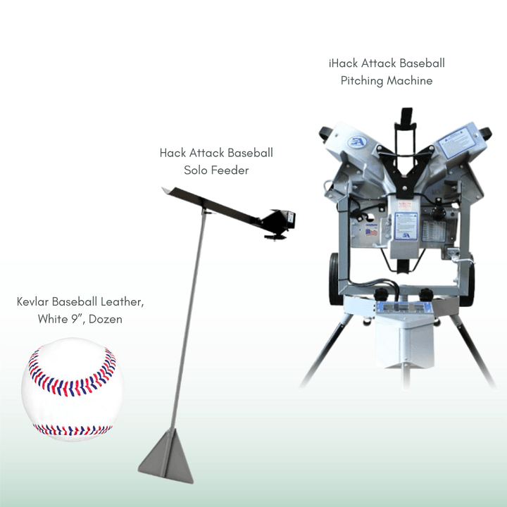 Sports Attack Baseball Bundle iHack Attack / Solo Feeder / Kevlar Baseball Leather Sports Attack Baseball Pitching Machine with Ball Feeder