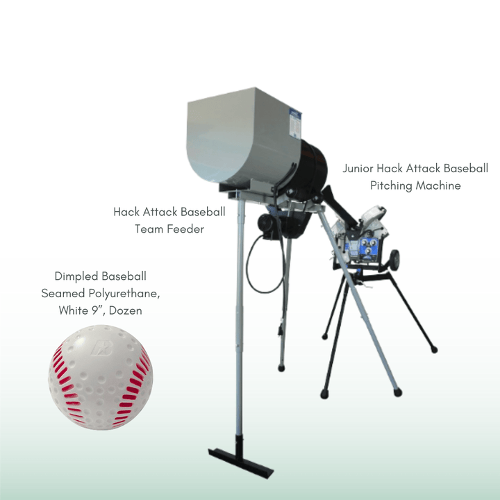 Sports Attack Baseball Bundle Junior Hack Attack / Team Feeder / Dimpled Baseball Seamed Polyurethane Sports Attack Baseball Pitching Machine with Ball Feeder