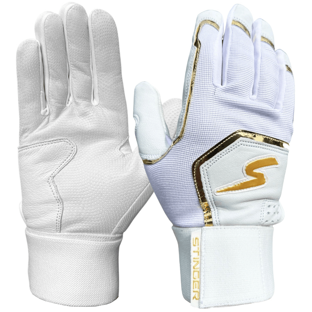 Stinger Sports Batting Gloves Youth Small Winder Series Batting Gloves - White & Gold Chrome