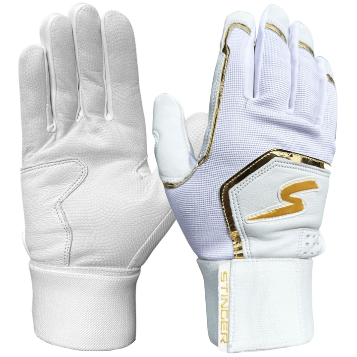 Stinger Sports Batting Gloves Youth Small Winder Series Batting Gloves - White & Gold Chrome