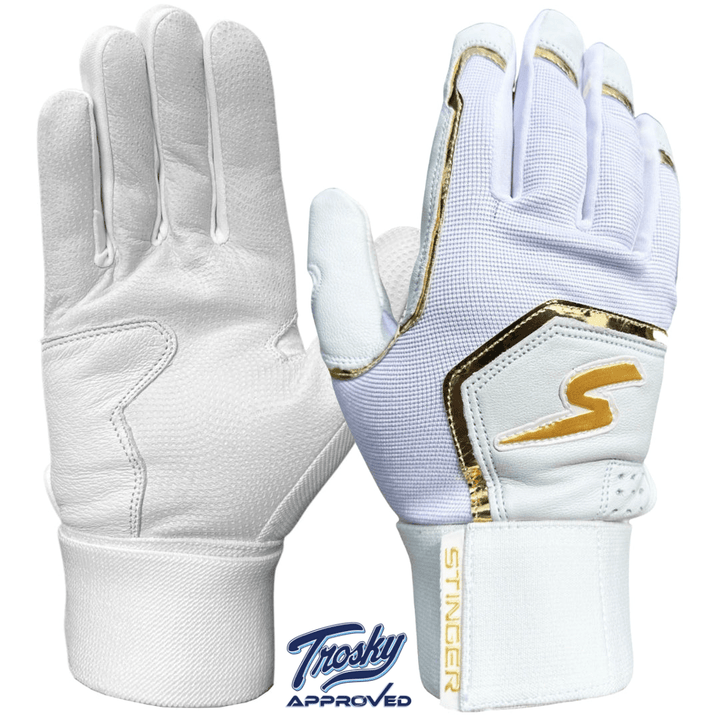 Stinger Sports Batting Gloves Youth Small Winder Series Batting Gloves - White & Gold Chrome