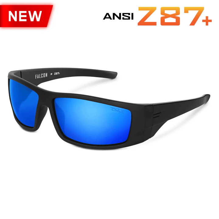 TOROE Performance Eyewear Sunglasses Baja Blue Mirror Lens FALCON ANSI Z87+ Safety Polarized