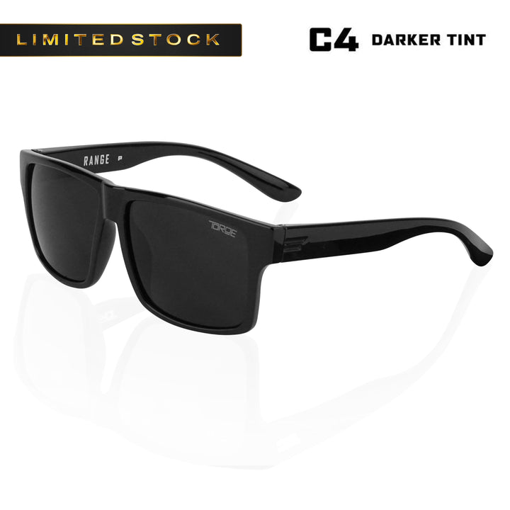 TOROE Performance Eyewear Sunglasses Black RANGE C4 Extra Dark Polarized Glossy Frame