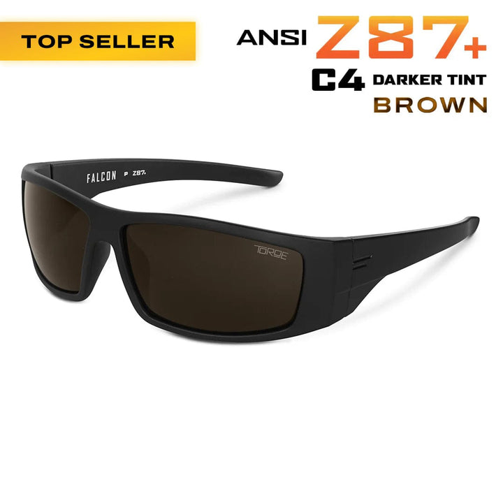 TOROE Performance Eyewear Sunglasses Brown C4 lens FALCON ANSI Z87+ Safety Polarized
