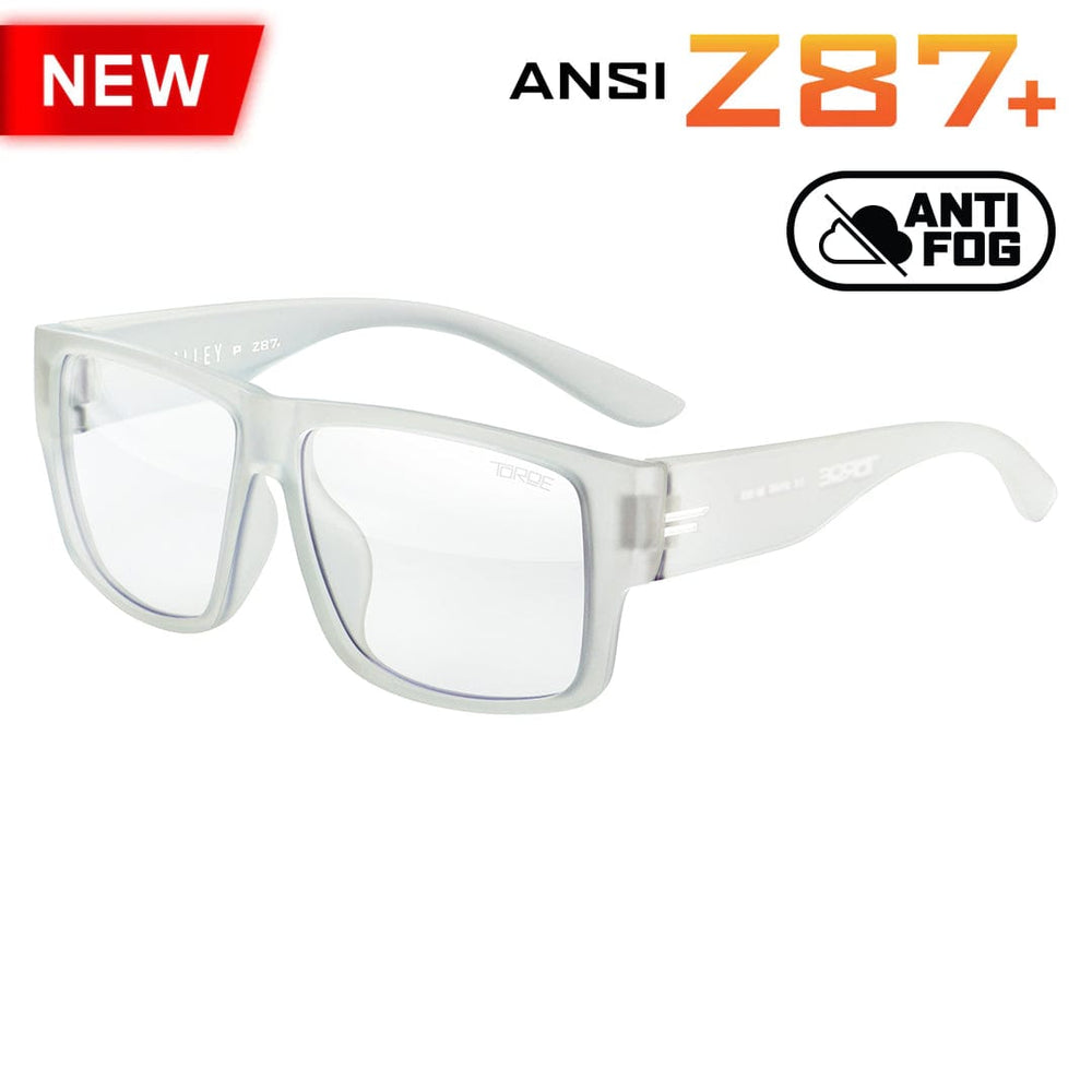 TOROE Performance Eyewear Sunglasses CLEAR FRAME Z87+ LENS Anti Fog Z87+ VALLEY Safety Rated