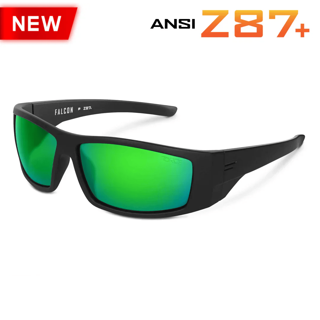 TOROE Performance Eyewear Sunglasses Midnight Green Mirror Lens FALCON ANSI Z87+ Safety Polarized