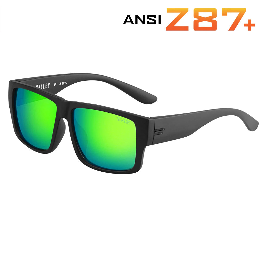 TOROE Performance Eyewear Sunglasses Midnight Green Mirror Lens VALLEY ANSI Z87+ Safety Polarized