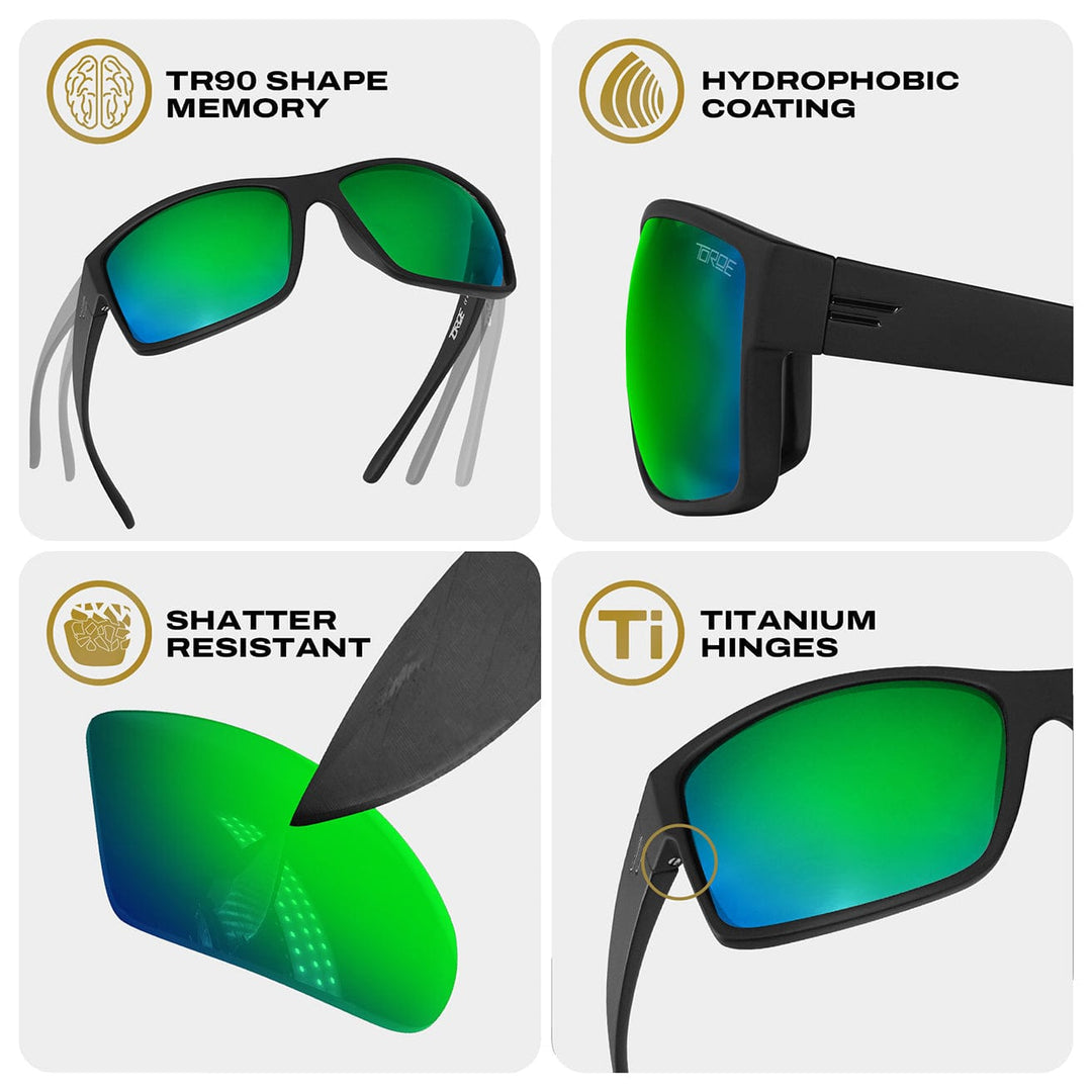 TOROE Performance Eyewear Sunglasses MOJAVE Green Mirror Polarized