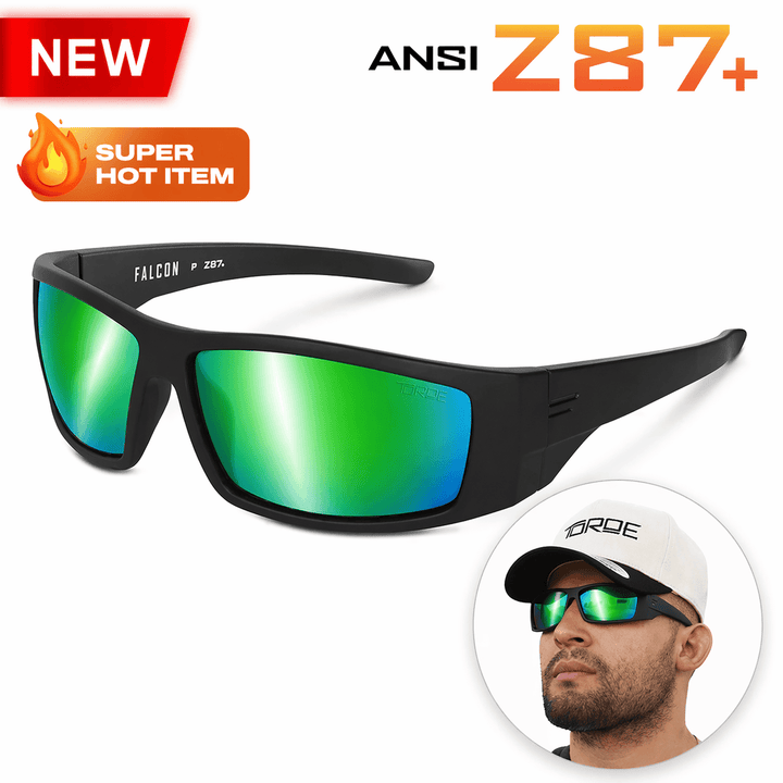 TOROE Performance Eyewear Sunglasses STANDARD SIZE / Midnight Green Mirror Lens FALCON ANSI Z87+ Safety Polarized
