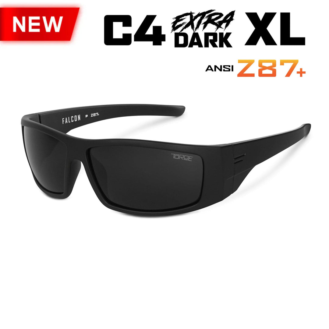 TOROE Performance Eyewear Sunglasses XL EXTRA LARGE / Black C4 Lens FALCON ANSI Z87+ Safety Polarized