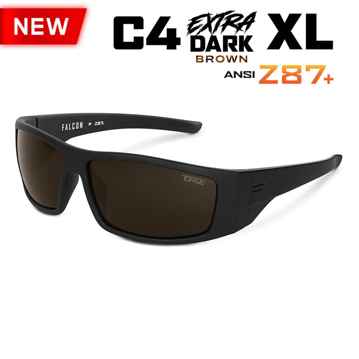 TOROE Performance Eyewear Sunglasses XL EXTRA LARGE / Brown C4 lens FALCON ANSI Z87+ Safety Polarized