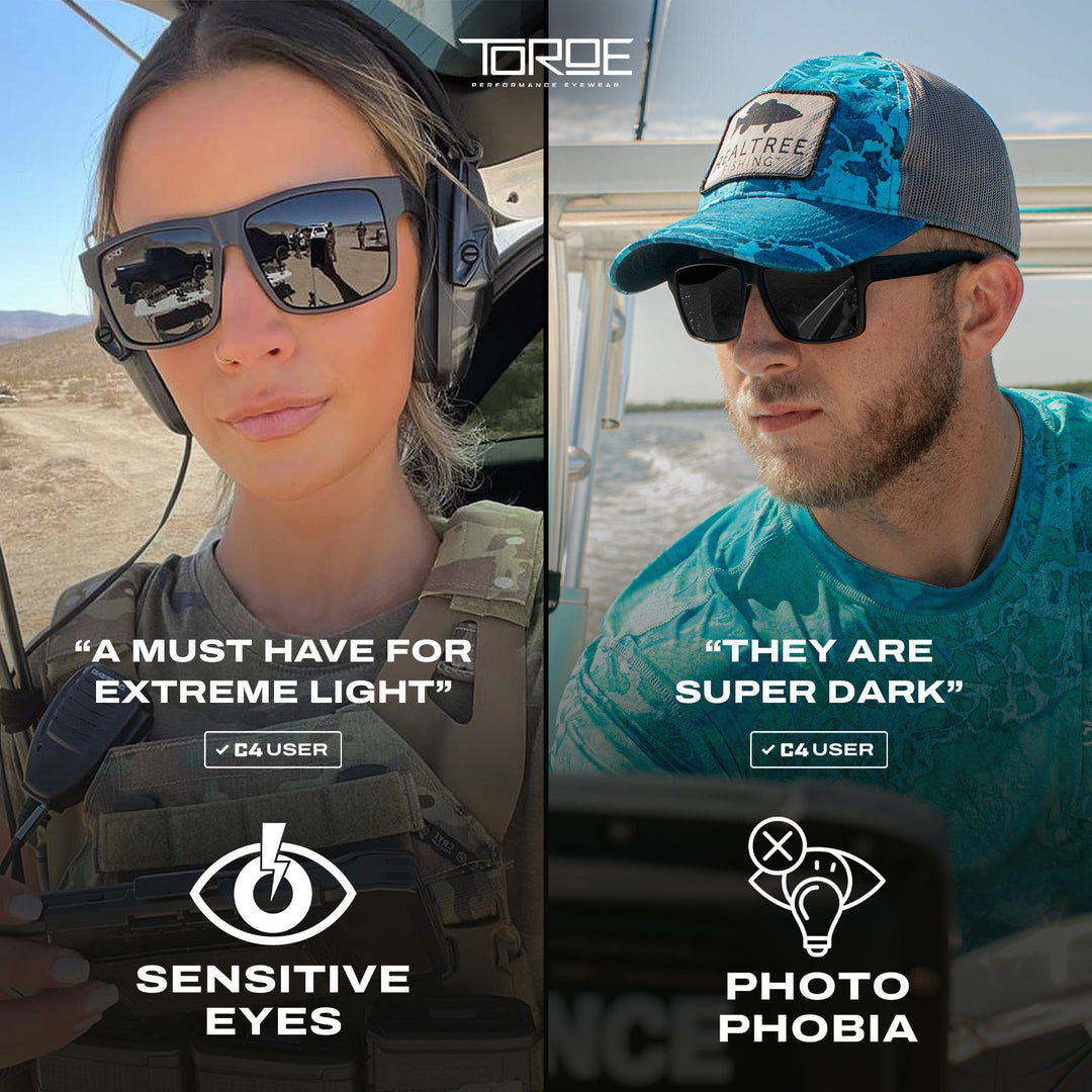 TOROE Performance Eyewear Sunglasses XL & STANDARD SIZE C4 Extra Dark Polarized Glossy Frame