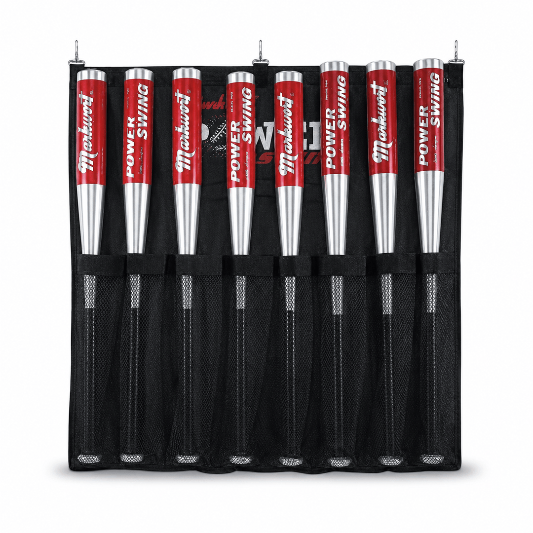 Varo Baseball Markwort Hanging Baseball Bat Bag – Holds 8 Bats, Fence-Mount Organizer with Mesh Sleeves & Carry Straps