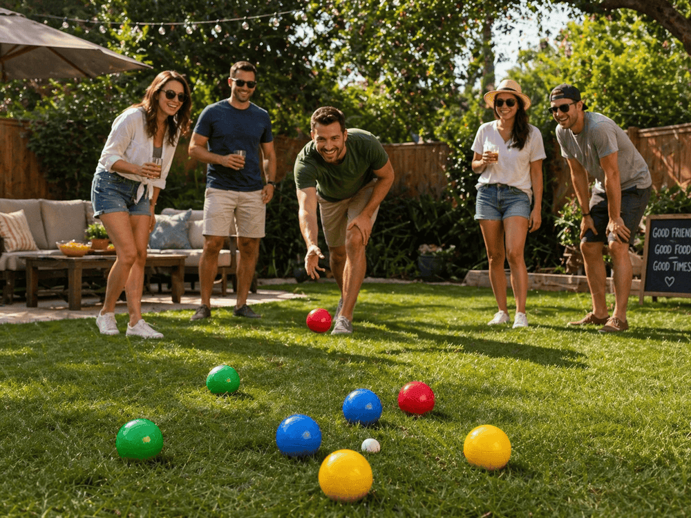 Varo Baseball Markwort Lawn Bocce Ball Set – 9-Piece Set with 2 Balls Each in Blue, Green, Red & Yellow + White Jack Ball